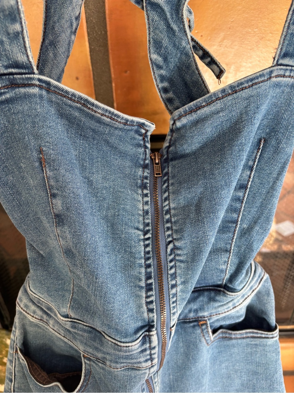 Free People We The Free CRVY Blue Denim backless jumpsuit - Picture 6 of 8